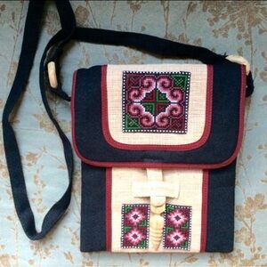 Embroidered Crossbody Bag - Black and Cream